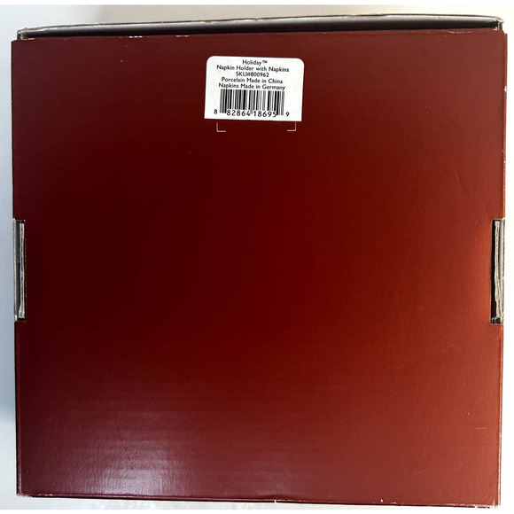 NEW LENOX Porcelain Holiday Napkin Holder Linen Napkins Holly Berry Never Opened - Picture 2 of 10